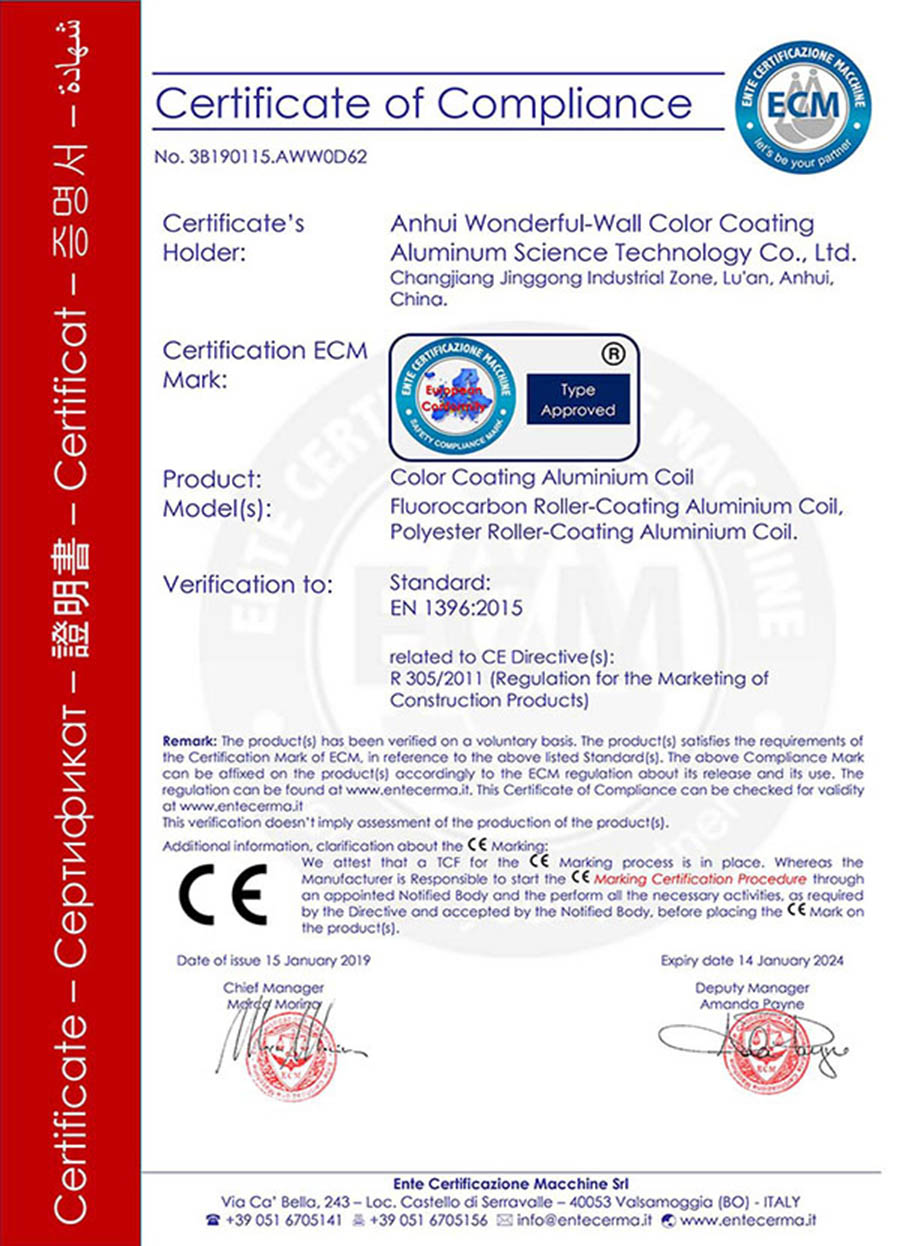 certification ce (EN  1396: 2015) 